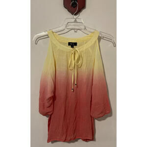 BCX Womens Medium Pink & Yellow Ombré Cold-Shoulder Flowy Blouse! A6186